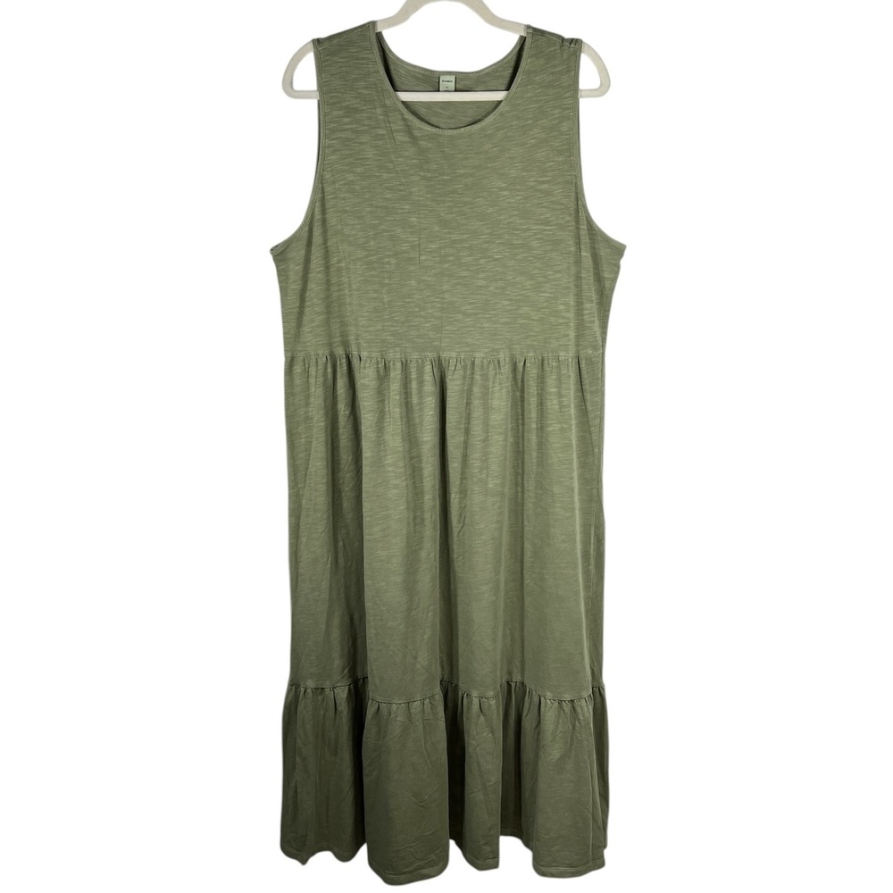 Old Navy Tiered Midi Dress XL Olive Green Sleeveless Slub Knit Fit Flare Boho